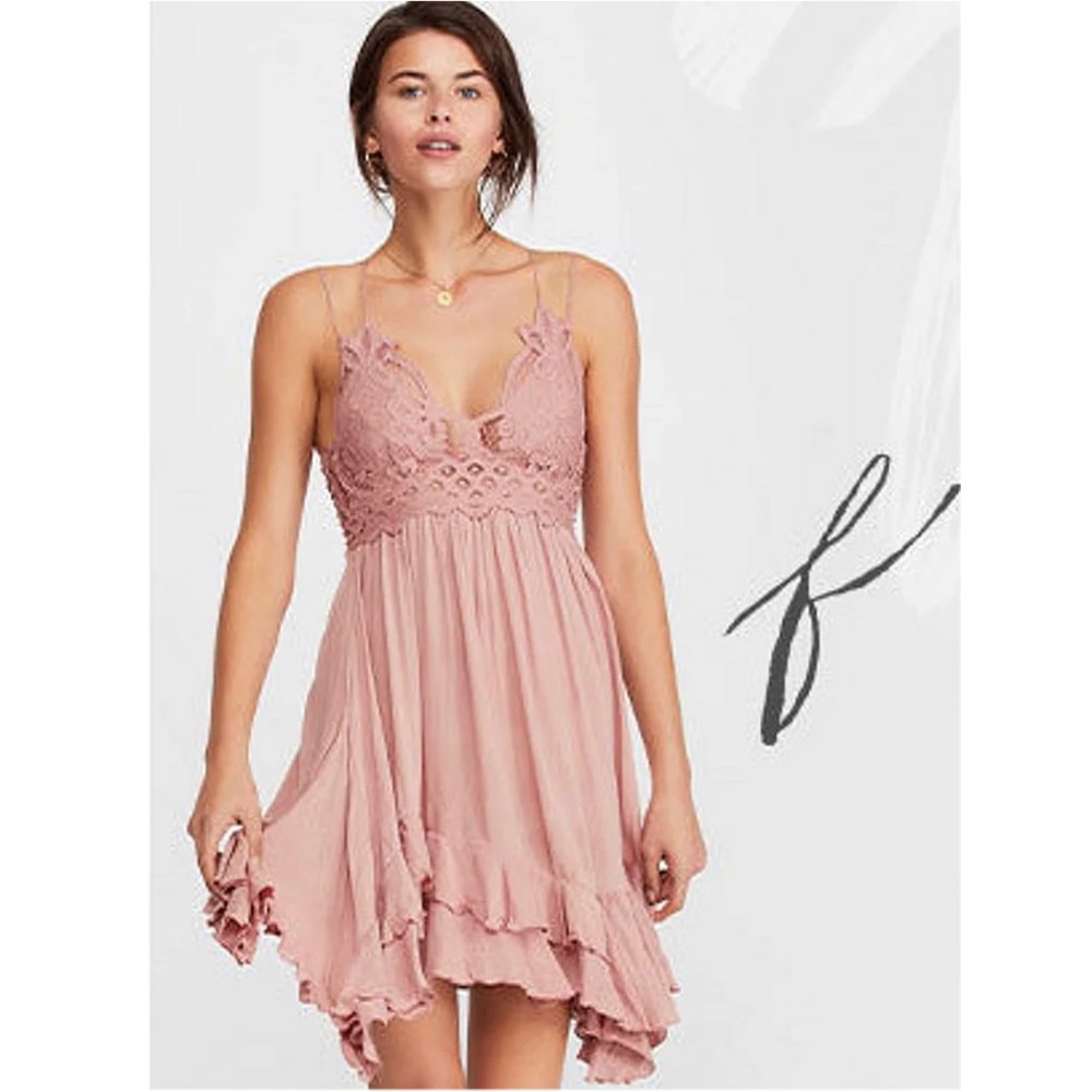 Free People Adella Slip Dress Mini Lace Ruffle Spaghetti Straps Sleeveless Flowy - Picture 11 of 11